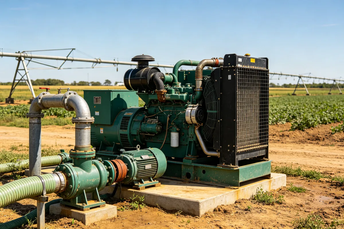 Generator set running on a farm site