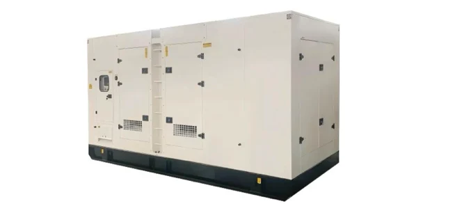Sound-attenuated diesel generator set in a white silent canopy
