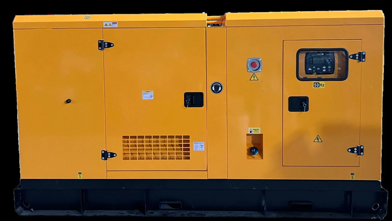 Sound-attenuated industrial diesel generator set with control panel